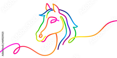 Horse Head Continuous Gradient Line. Abstract Animal Head Sketch. Vector One Color Line Illustration. Horse Outline Art Concept.