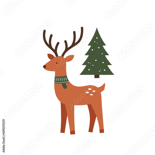 Reindeer with Christmas tree on transparent background