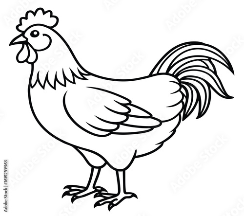 A charming vector illustration of a white hen, rooster, and their chicks on a farm