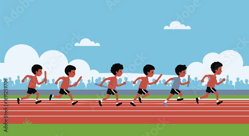Relay Race Young Athletes Running for Victory
