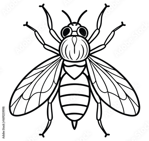 Vector illustration of a bee isolated on white background flying with detailed wings and yellow body