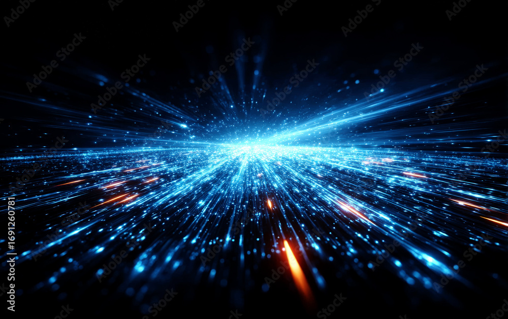 Naklejka premium Vibrant blue light beams radiating from a central point in a futuristic scene