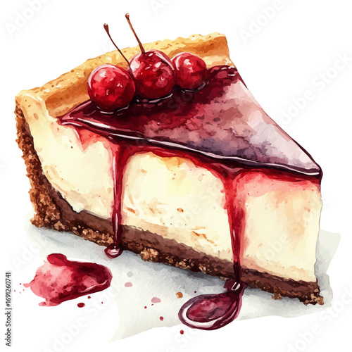 watercolor vector of Cheesecake, isolated on a white background.