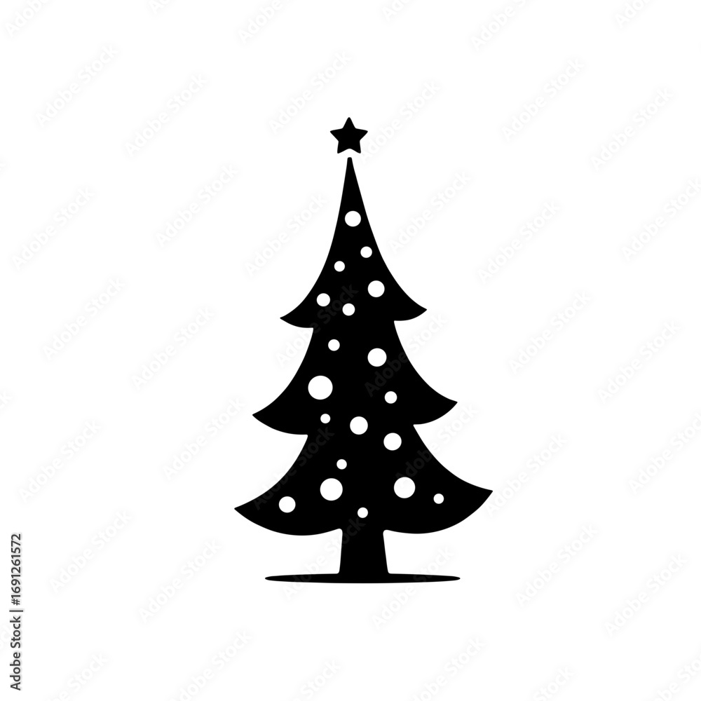 Fototapeta premium Black Christmas tree silhouette with decorations and star on top 