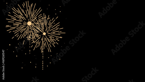 Golden fireworks exploding in the night sky for New Year, Christmas  