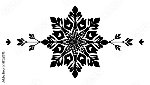 Ornate black snowflake design for New Year and Christmas celebrations  