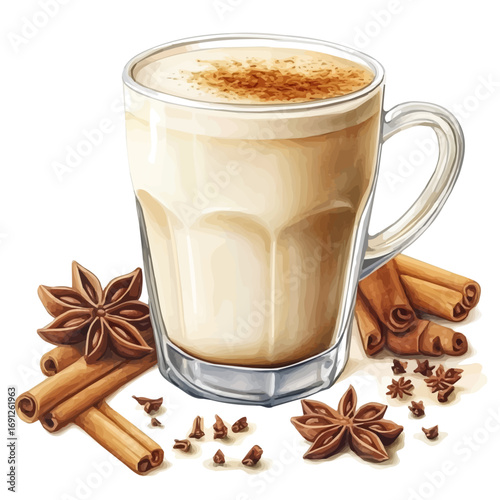 watercolor of Chai Latte, vector, isolated on a white background.