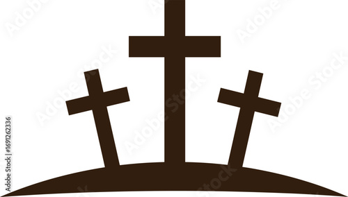 Silhouette of three crosses on hill – Christian symbol, religious icon, faith, spirituality, crucifixion, Easter, religion, worship, holy, sacred