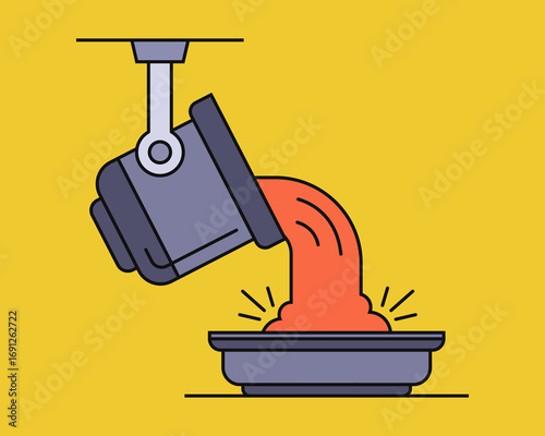 Color illustration metal smelting. Industrial production of metal goods. Flat illustration.