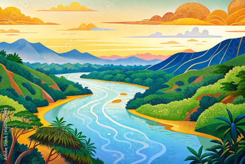 Amazon River in South America, largest river by volume, rainforest surroundings, diverse wildlife and ecosystem