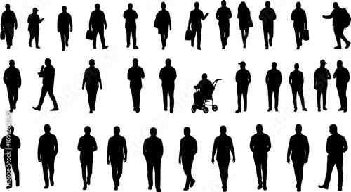Silhouettes of people for digital model of architecture and urbanism Vector illustration
