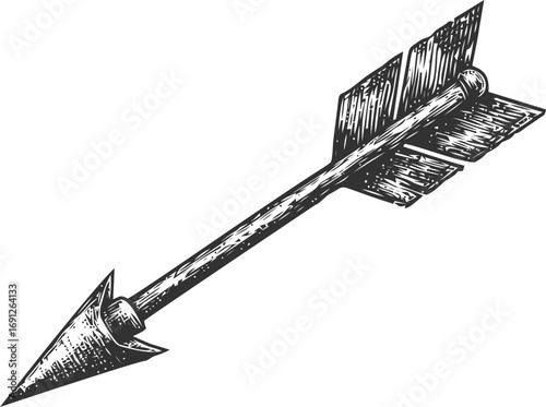 Arrow vector sketch hand drawn line art on icon, vintage arrow in retro engraving style — stock vector