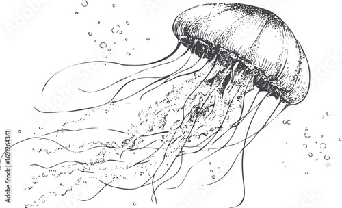 Jellyfish vector sketch hand drawn line art in isolated, jellyfish in black and white style — stock vector