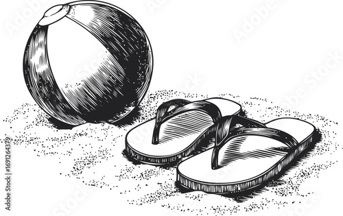 Beach vector sketch hand drawn line art in beach, vintage style — stock vector