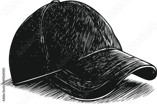 Baseball vector sketch hand drawn line art on icon, baseball cap style illustration — stock vector