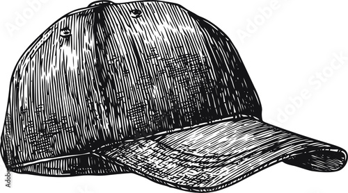 Baseball vector sketch hand drawn line art in isolated, baseball cap vintage black and white — stock vector
