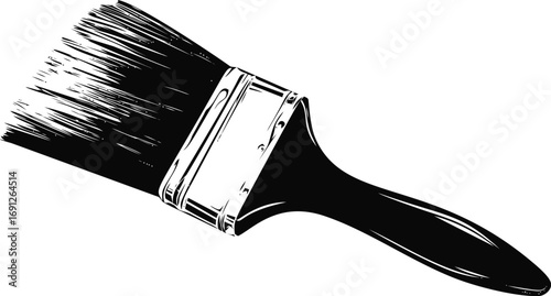 Paint vector sketch hand drawn line art on icon, paint brush in bold black — stock vector