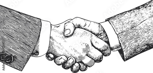 Handshake vector sketch hand drawn line art, handshake in vintage engraving style — stock vector