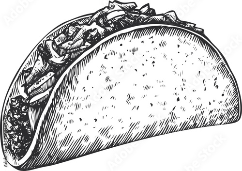 Taco vector sketch hand drawn line art in restaurant, taco in vintage engraving style — stock vector