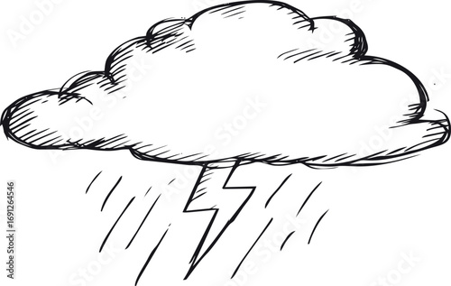 Storm vector sketch hand drawn line art in nature, storm cloud with lightning and rain — stock vector