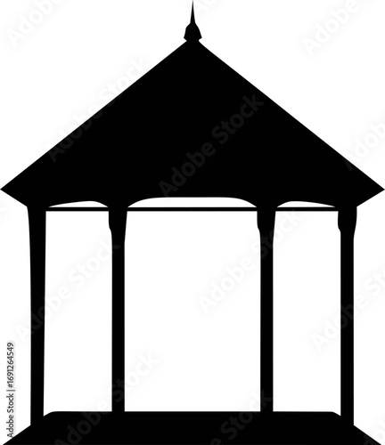 Gazebo vector hand drawn line art in nature, gazebo silhouette minimal black and white — stock vector