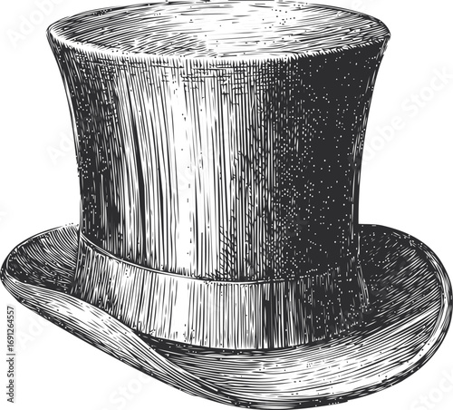 Fashion vector sketch hand drawn line art in silhouette, vintage top hat engraving style — stock vector