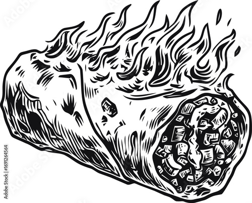 Burrito vector hand drawn line art in menu — stock vector