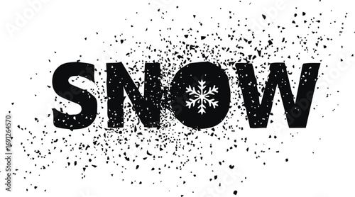Snow vector hand drawn line art on icon, snow typography with shattered effect — stock vector