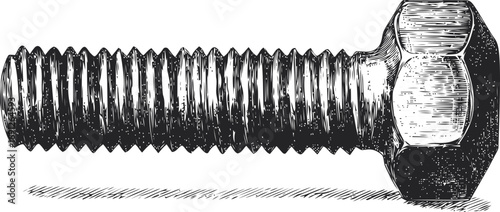 Industrial vector hand drawn line art, vintage screw engraving in etching style — stock vector