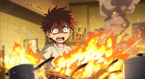 Anime Boy's Kitchen Catastrophe A Hilarious Cooking Disaster