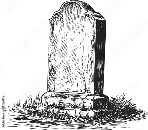 Tombstone vector sketch hand drawn line art, tombstone vintage engraving style black — stock vector