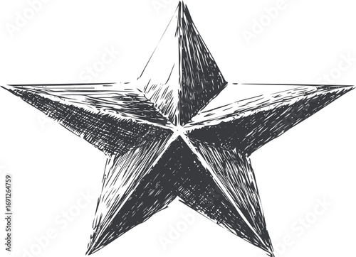 Hand vector sketch hand drawn line art on icon, style 3D star illustration — stock vector