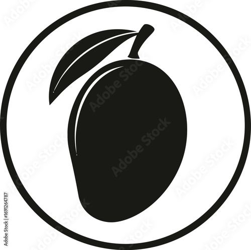 Mango vector hand drawn line art in nature, mango fruit silhouette in minimal black — stock vector
