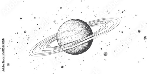Saturn vector sketch hand drawn line art on icon, saturn planet with rings ink style — stock vector
