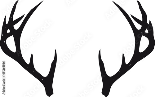 Deer vector hand drawn line art in nature, deer antlers silhouette in bold black — stock vector