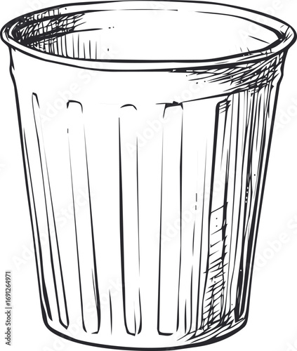 Trash vector sketch hand drawn line art on icon, trash can in black and white — stock vector
