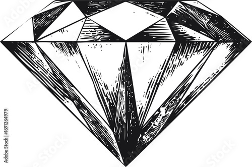 Diamond vector sketch hand drawn line art on icon, diamond illustration in engraving style — stock vector