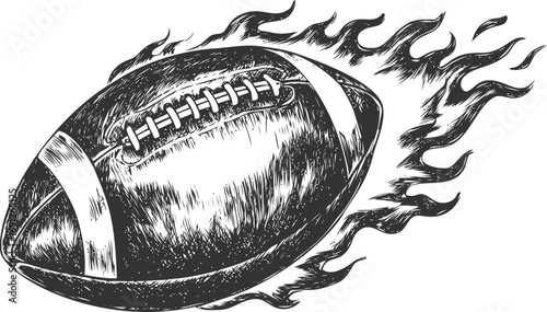 Ball vector sketch hand drawn line art on icon, american football ball with flames — stock vector