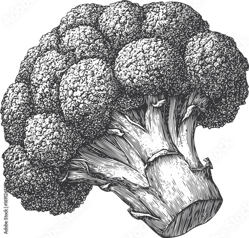 Broccoli vector sketch hand drawn line art in nature, broccoli detailed black and white vintage — stock vector