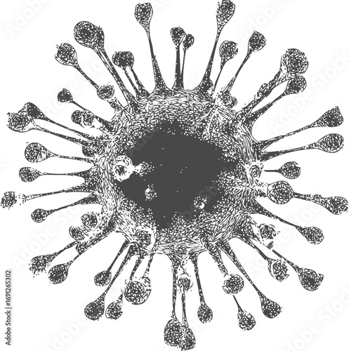 Virus vector sketch hand drawn line art, virus cell in monochrome vintage engraving — stock vector