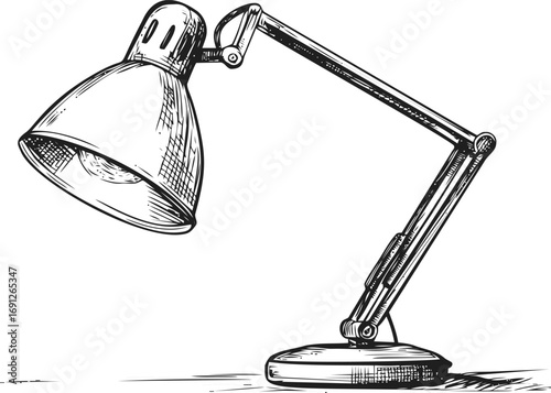 Lamp vector sketch hand drawn line art in isolated, desk lamp in vintage engraving style — stock vector
