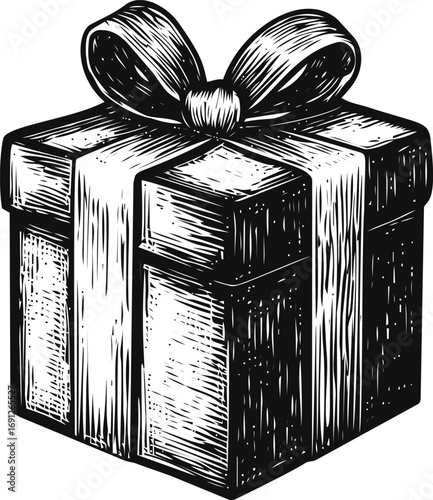 Ribbon vector sketch hand drawn line art in outline, vintage gift box with ribbon — stock vector