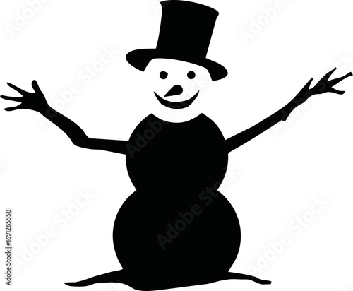Snowman vector hand drawn on icon, snowman silhouette with top hat — stock vector