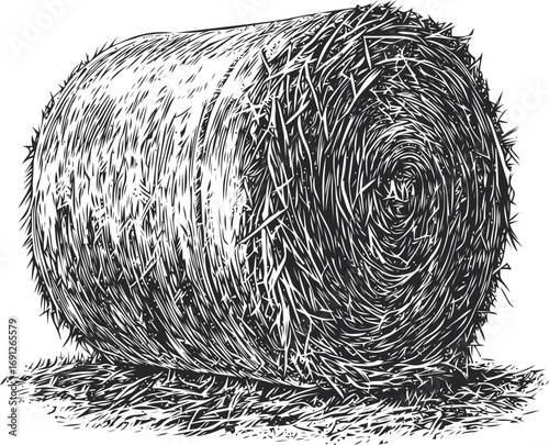 Hay vector sketch hand drawn line art in nature, hay bale engraving style illustration — stock vector