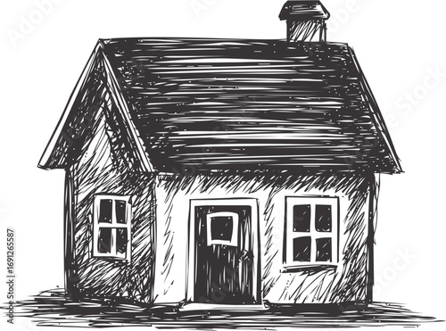 House vector sketch hand drawn line art in outline, house in vintage ink style — stock vector