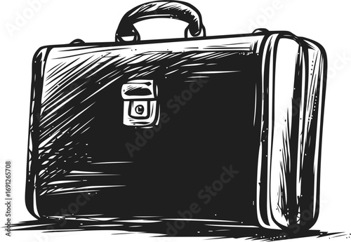 Briefcase vector sketch hand drawn line art in isolated, vintage briefcase in retro ink style — stock vector