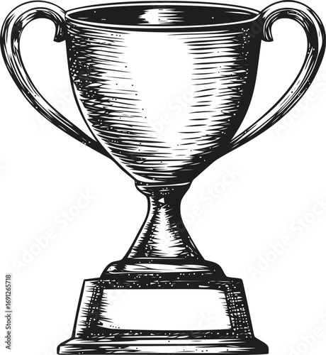 Drawing vector sketch hand drawn line art in isolated, vintage trophy cup engraving style — stock vector