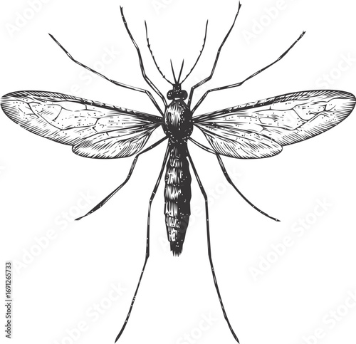 Mosquito vector sketch hand drawn line art in nature, mosquito detailed vintage illustration — stock vector