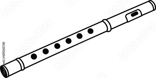 Vector illustration of a flute, musical instrument silhouette, wind instrument with finger holes, classical music symbol, woodwind instrument icon