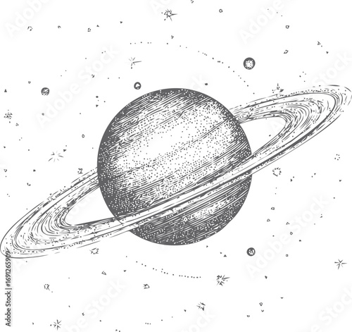 Saturn vector sketch hand drawn line art, saturn planet with rings vintage engraving — stock vector